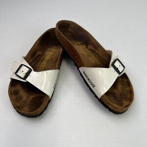 Birkenstock Sandal Women 7 Madrid Flat Slide Shiny Strap Flor Work Party Core Go